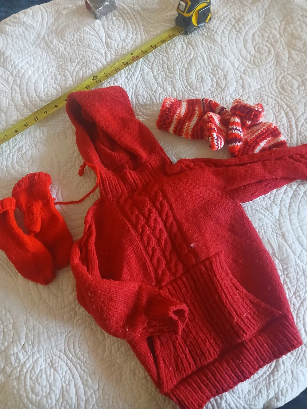 Various handknit toddler winter wear